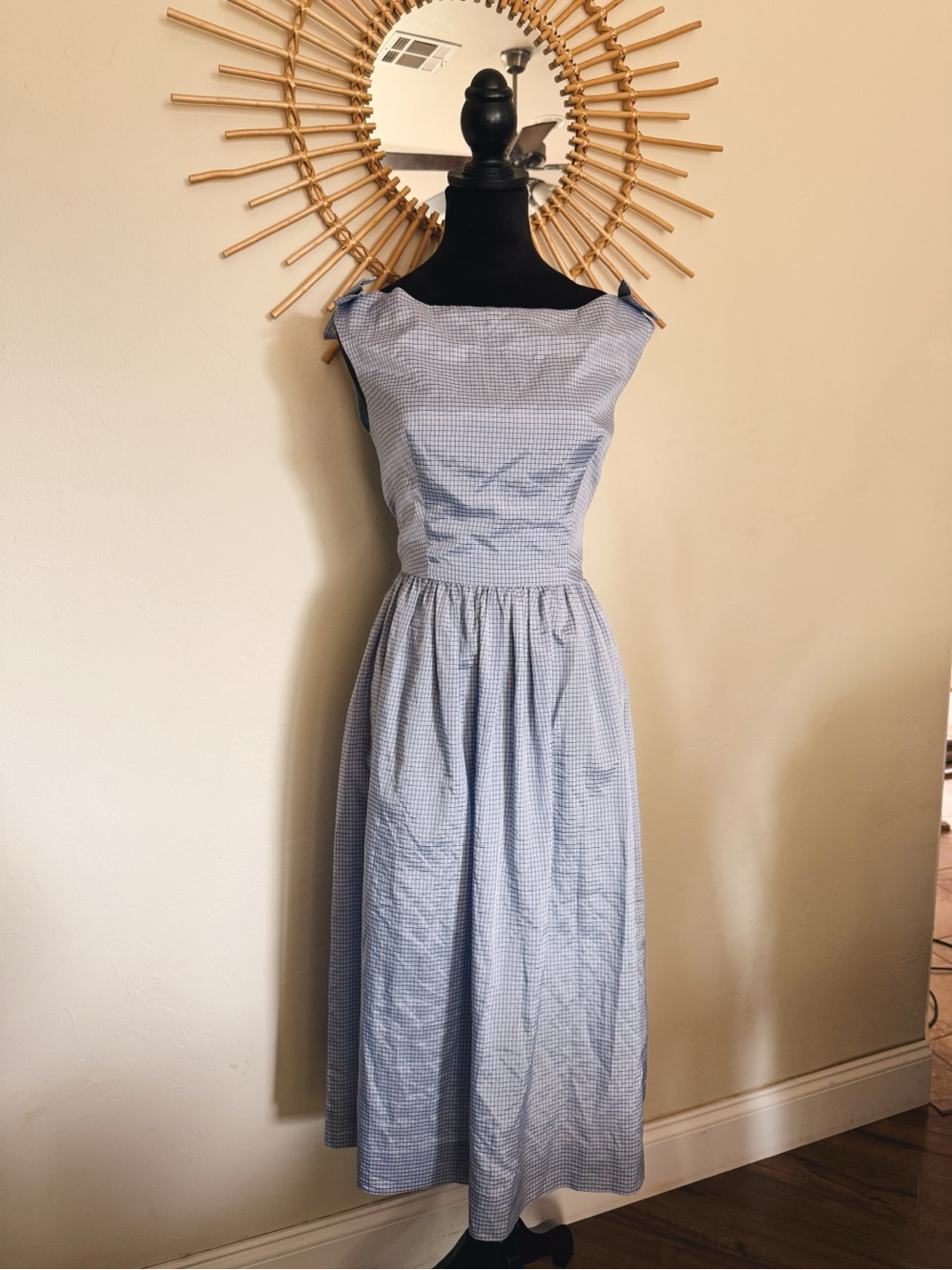 1960/1970s Blue Gingham Sleeveless Midi Dress